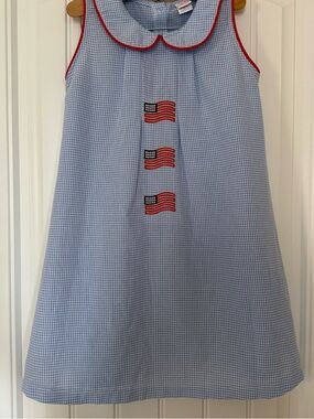 🇺🇸 Stitchy Fish “Flags of Freedom” Appliqué Dress Girls Size 8 🇺🇸